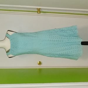 Light blue eyelet flare dress